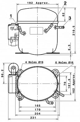 Компрессор поршневой Cubigel MP14FB (R404a) - габаритные размеры