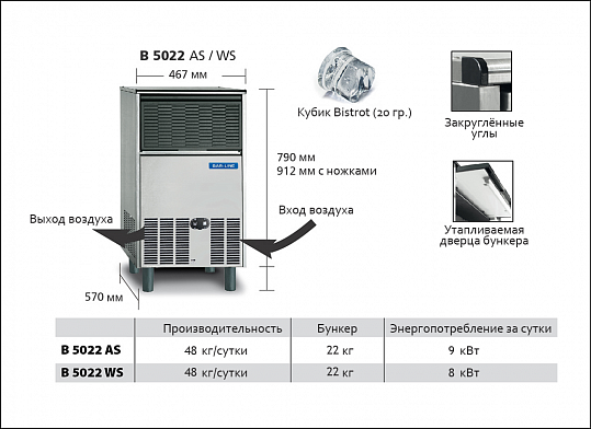 Льдогенератор кубикового льда BAR LINE B-M 5022 AS