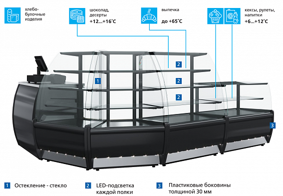 Кондитерская витрина Carboma K70 VM-3 LIGHT (ВХСв-У1Д)