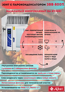 Зонт вытяжной встраиваемый Abat ЗВВ-800П с пароконденсатором для ПКА 6-1/1, ПКА 10-1/1