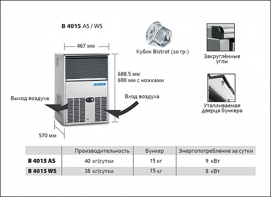 Льдогенератор кубикового льда BAR LINE B-M 4015 WS